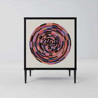 SIDEBOARD BROWN CIRCLES, Schwarz, 57,5x42x72,5 cm, Schwarze Metallfüße - Multicolor/Schwarz, Holzwerkstoff/Metall (57.5/72.5/42cm) - SpaceRebels