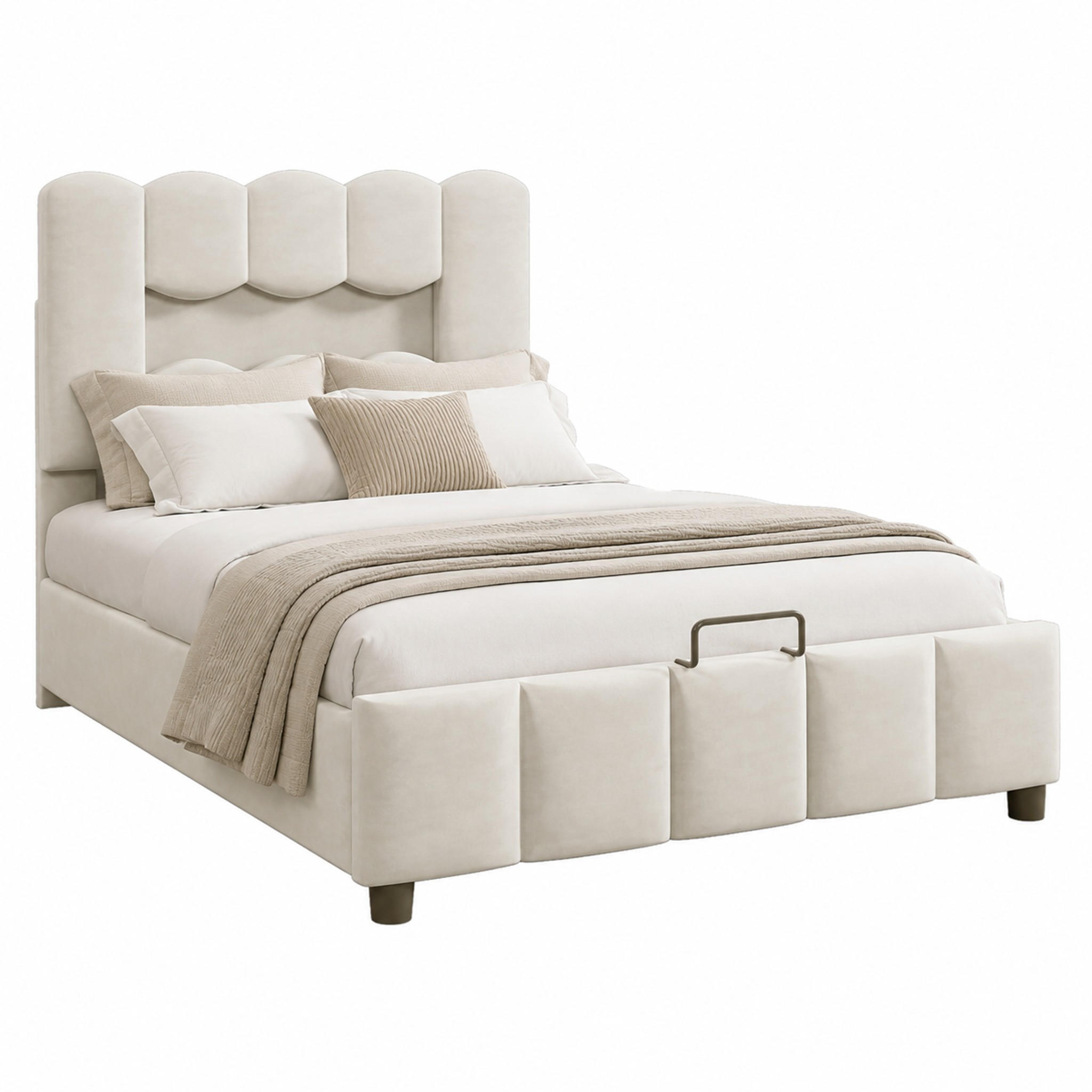 POLSTERBETT mit Stauraum und LED 90x200 cm Velours Beige - Beige, Metall (90/200cm) - Meubliv