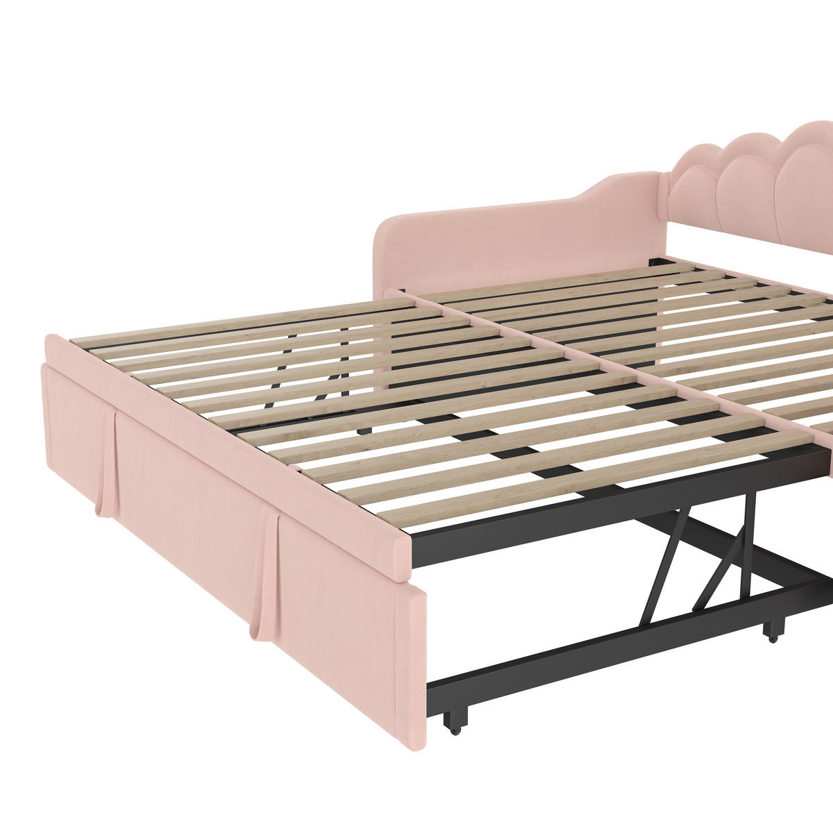 TAGEBETT 90x200cm + 180x200cm Rosa Samt Ausziehbett LED-Streifen - Pink, Holz (180/200cm) - FLIEKS