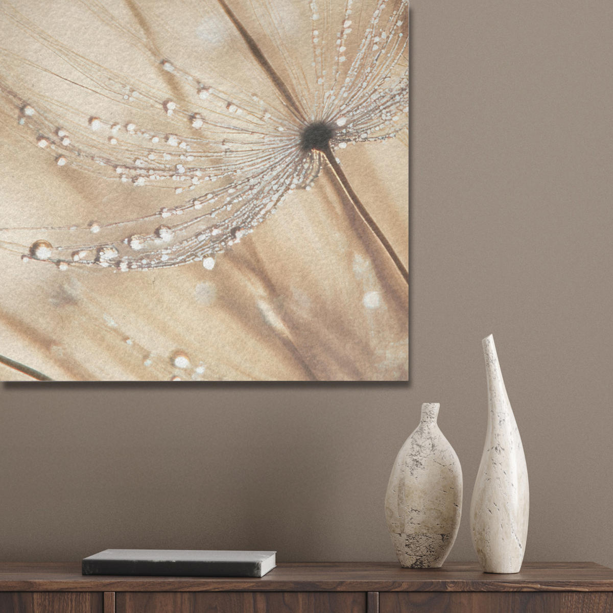 AKUSTIKBILD Löwenzahn - Abstrakt - Natur - Beige Akustikpaneele 80x80 cm - Braun, Kunststoff (80/80/0.9cm) - MuchoWow