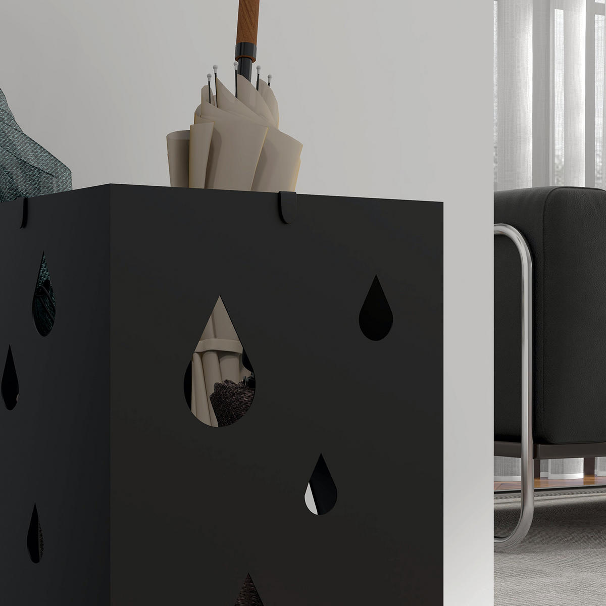 REGENSCHIRMSTÄNDER mit 4 Haken, Stahl 15,5 x 15,5 x 40 cm Schwarz - Schwarz, Metall (15.5/40/15.5cm) - HOMCOM