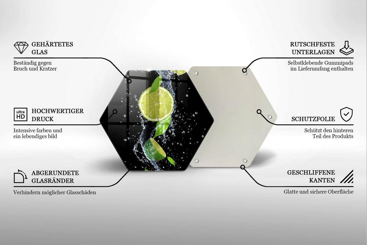 GLASPLATTE 40 cm Saftige Limette im Wasser - Schwarz, Glas (40/40cm) - Wallfluent