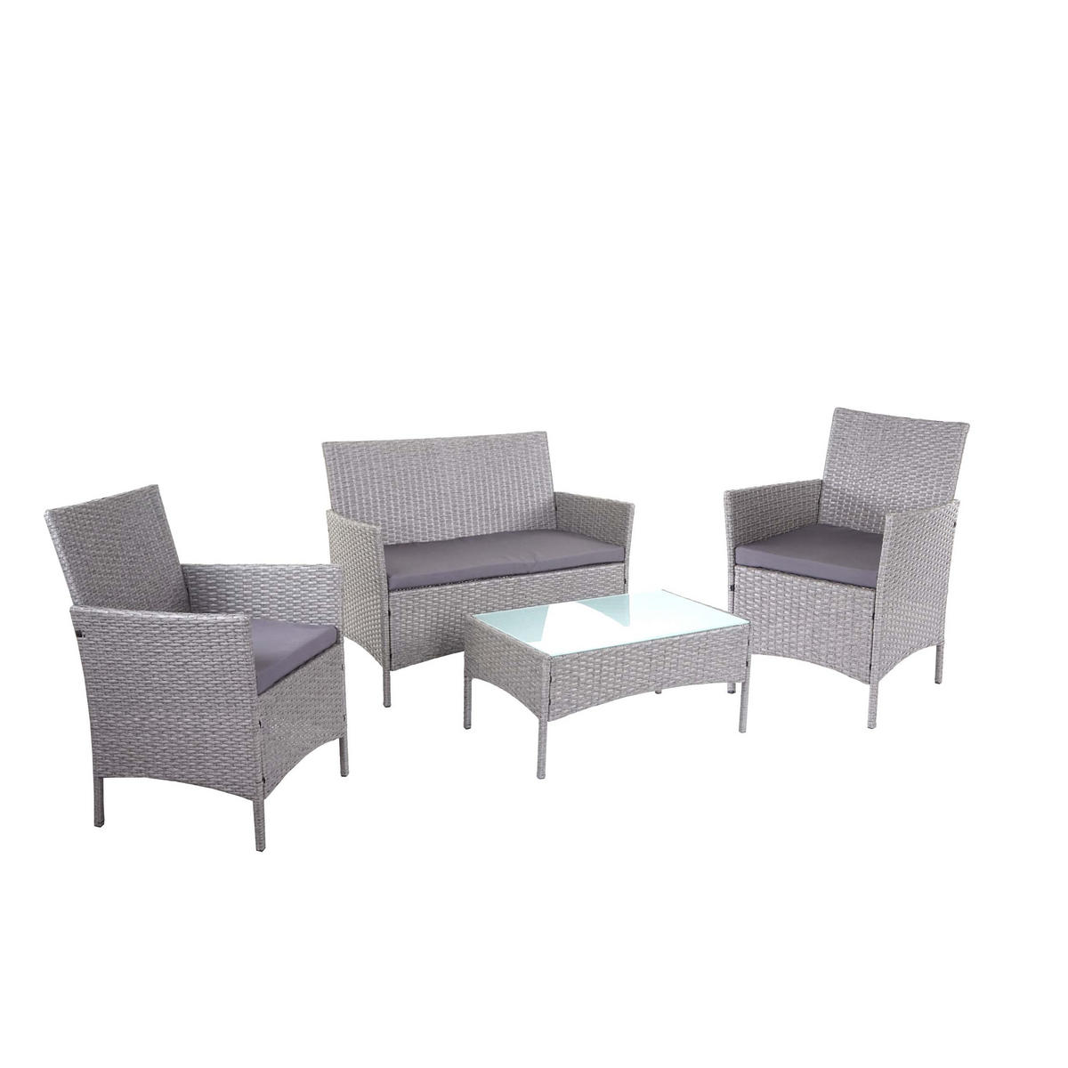 POLY-RATTAN GARTEN-GARNITUR Grau - Anthrazit/Grau, Kunststoff - MCW