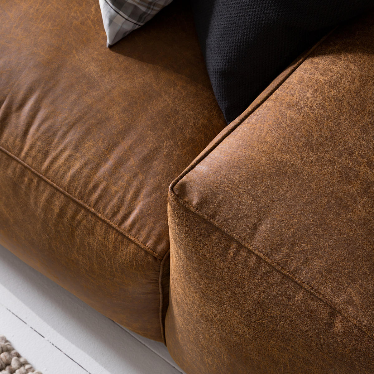BIGSOFA - Antiklederlook - Cognac, Textil (254/75/95cm) - home24
