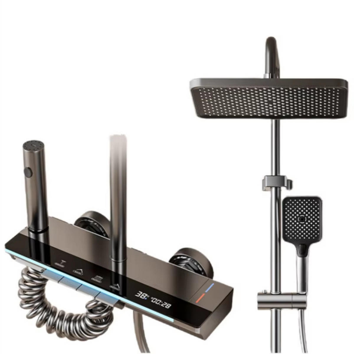 ÜBERKOPFBRAUSESET 4-Wege Digitalanzeige Heiß Kalt - Dunkelgrau, Metall (21/120/30cm) - Kaket