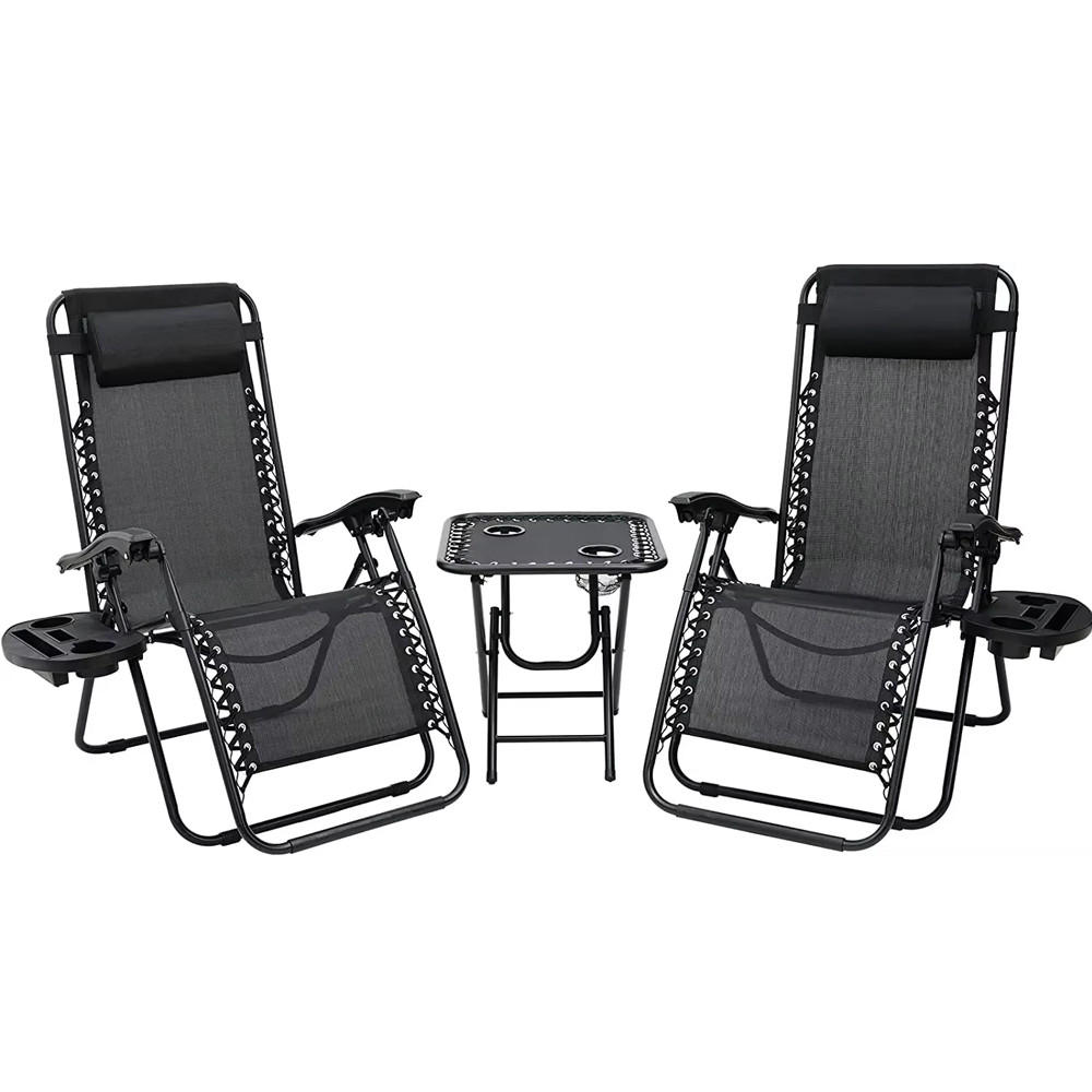 SONNENLIEGEN 2er Set klappbar mit Tisch, Schwarz - Schwarz, Metall (64/90/110cm) - Kaket