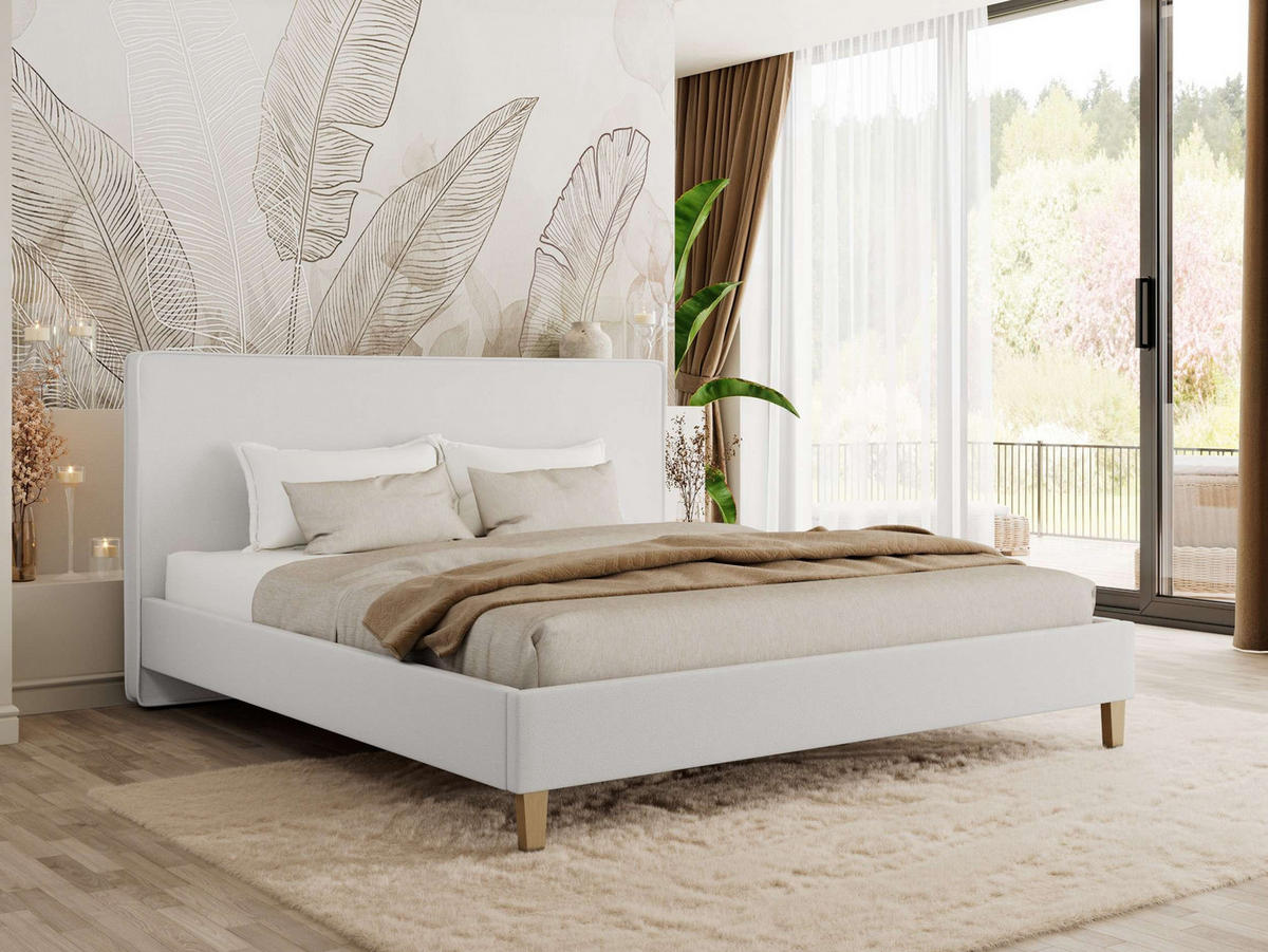 ČALÚNENÁ POSTEĽ LUMARO CLASSIC 140/200 - Biela Ekokoža - bez matraca - biela/jadrový buk, drevo/textil (140/200cm) - MKS
