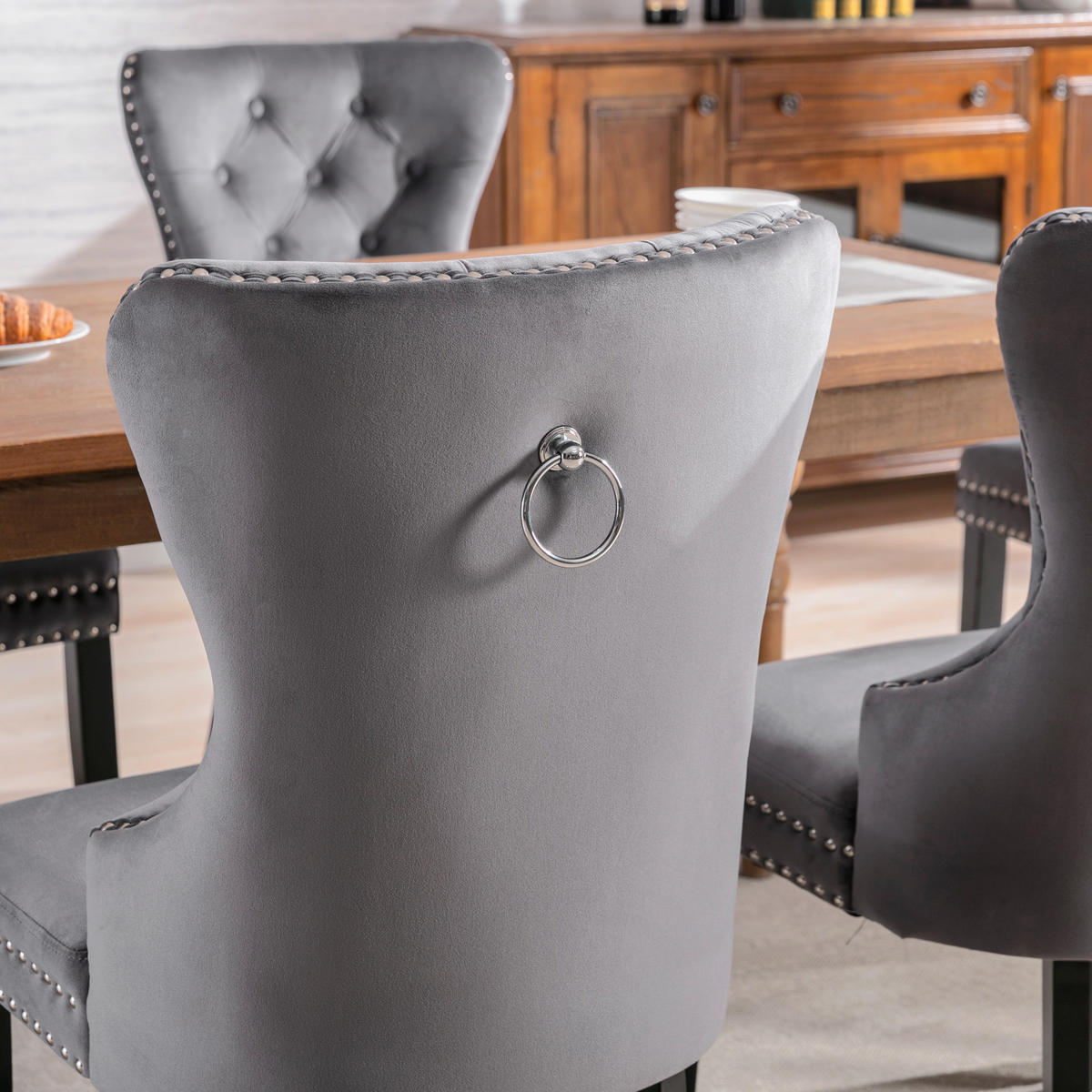 ESSZIMMERSTUHL 4er Set Samt Grau Metallbeine Eichenbeine - Grau, Textil (63/95/50cm) - FLIEKS