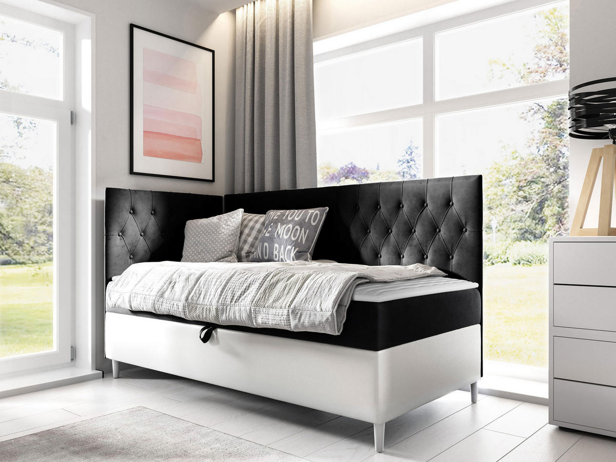 BOXBETT Filip Junior 3, Seite zum Öffnen des Bettkastens: Links - Schwarz/Weiß, Holz (100/200cm) - MIRJAN24