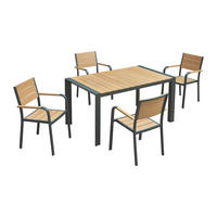 GARTEN-ESSTISCH-SET aus Aluminium: ein Tisch L.150 cm und 4 stapelbare Stühle - Hell-Natur und Anthrazit - NYROS von MYLIA - Anthrazit, Metall - Vente-Unique