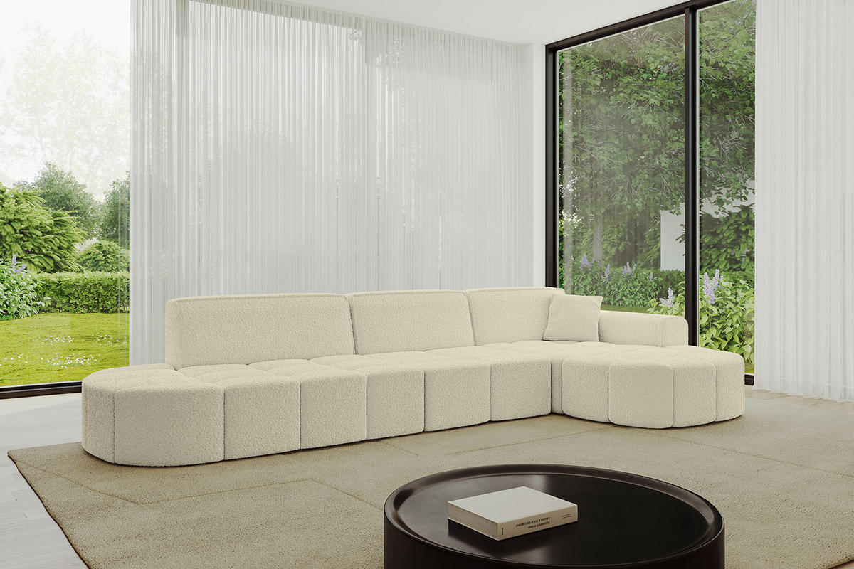 ECKSOFA Ottomane Rechts LIVO-L2 - 337x173x79,5 cm Beige - Beige, Holzwerkstoff/Textil (337/173cm) - ALTDECOR