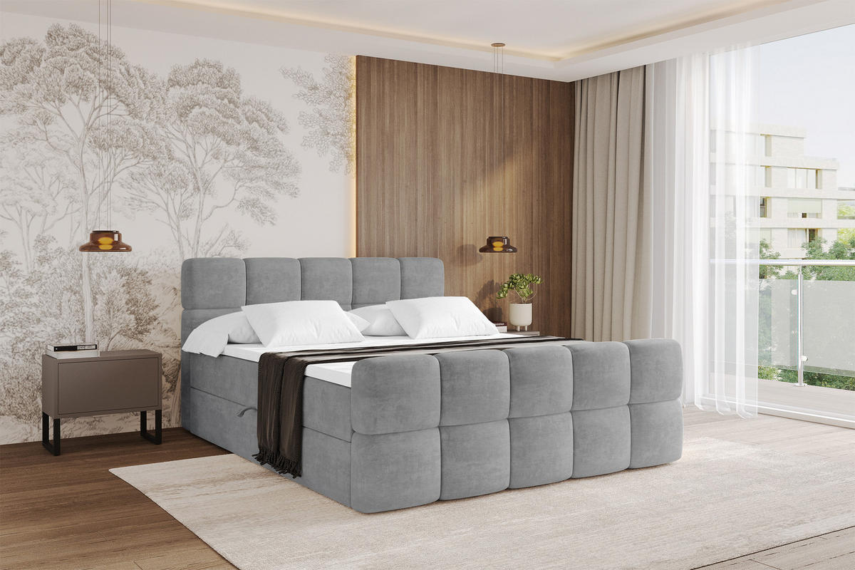 BOXBETT mit Matratze H4 - FAMA-Z - 180x200 cm Grau Monolith - Graphitfarben, Holzwerkstoff (180/200cm) - ALTDECOR