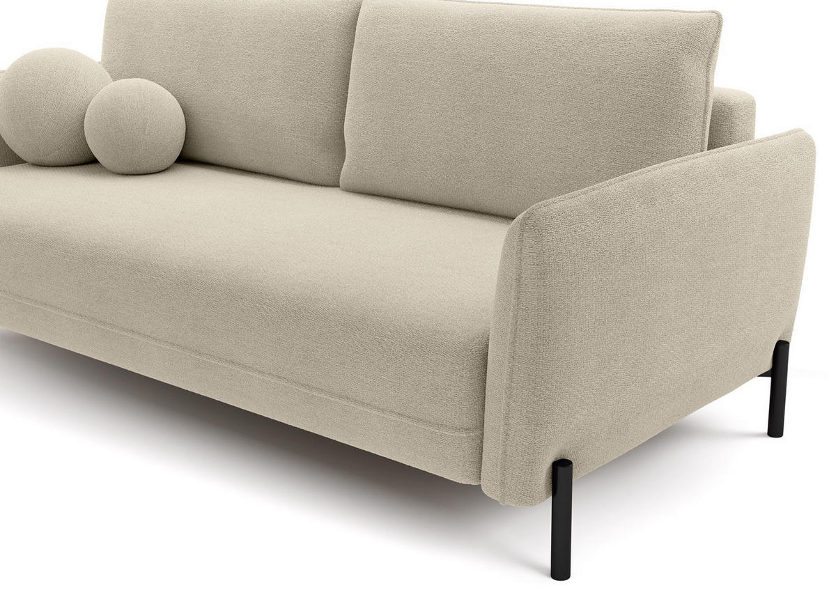 SOFA Veruco Hellbeige mit Schlaffunktion - Ecru/Schwarz, Textil/Metall (234/90/100cm) - Selsey
