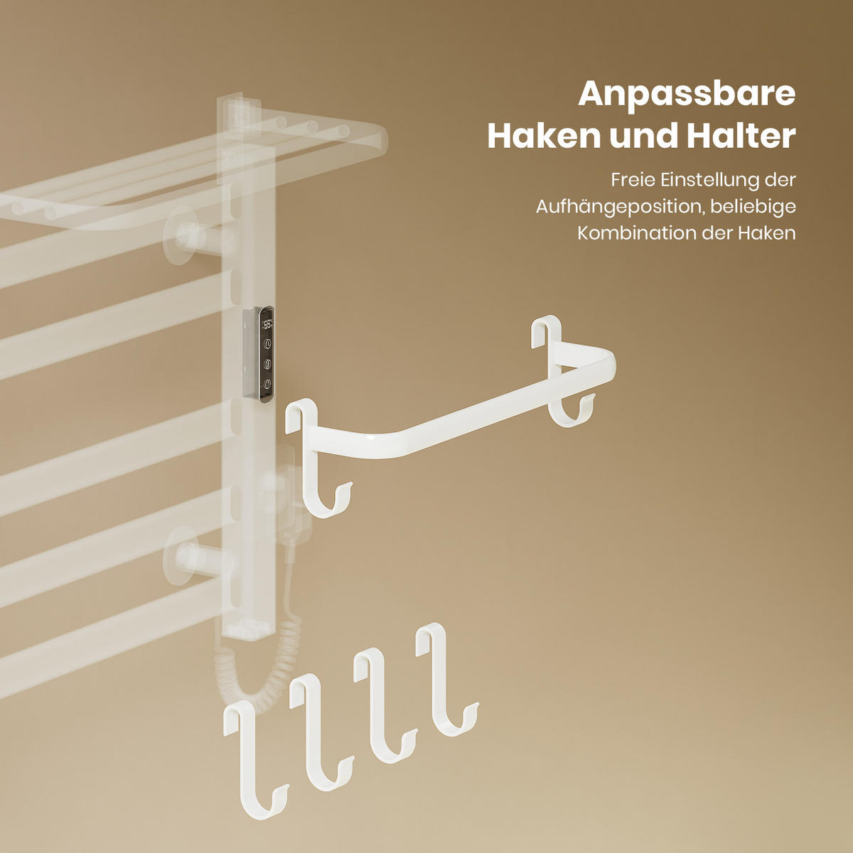 HEIZKÖRPER Elektrischer Handtuchhalter mit Ablage Weiß 50/50/4,3 cm - Weiß, Metall (50/50/25cm) - EMKE