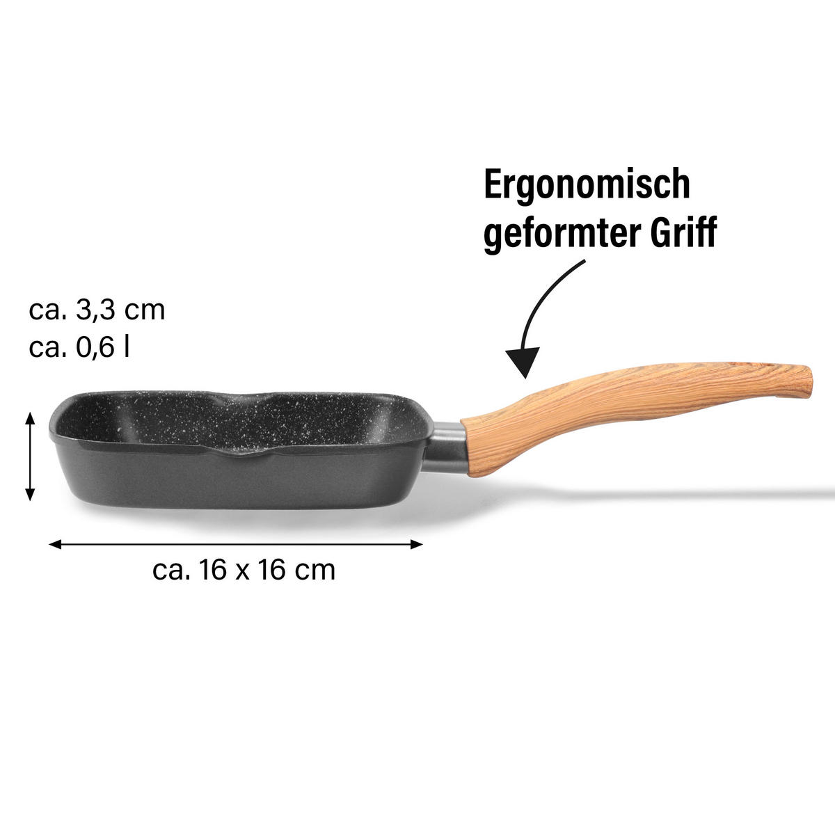 GRILL-ECKPFANNE - Schwarz/Braun, Metall (16cm) - Stoneline