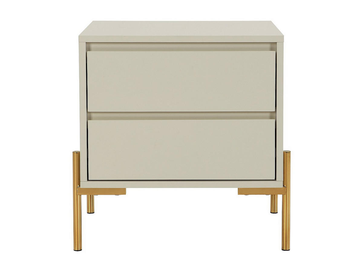 2ER-SET Nachttische mit 2 Schubladen - MDF & Metall - Beige & Goldfarben - KORASA - Beige, Holz (40/50/50cm) - Pascal Morabito