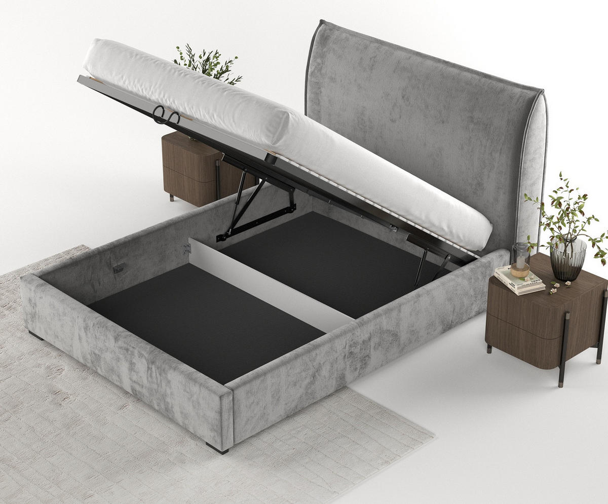 POLSTERBETT Como Grau 160/200 cm im Chenille-Stoff - Schwarz/Naturfarben, Holz/Holzwerkstoff (160/200cm) - Maison de Reve