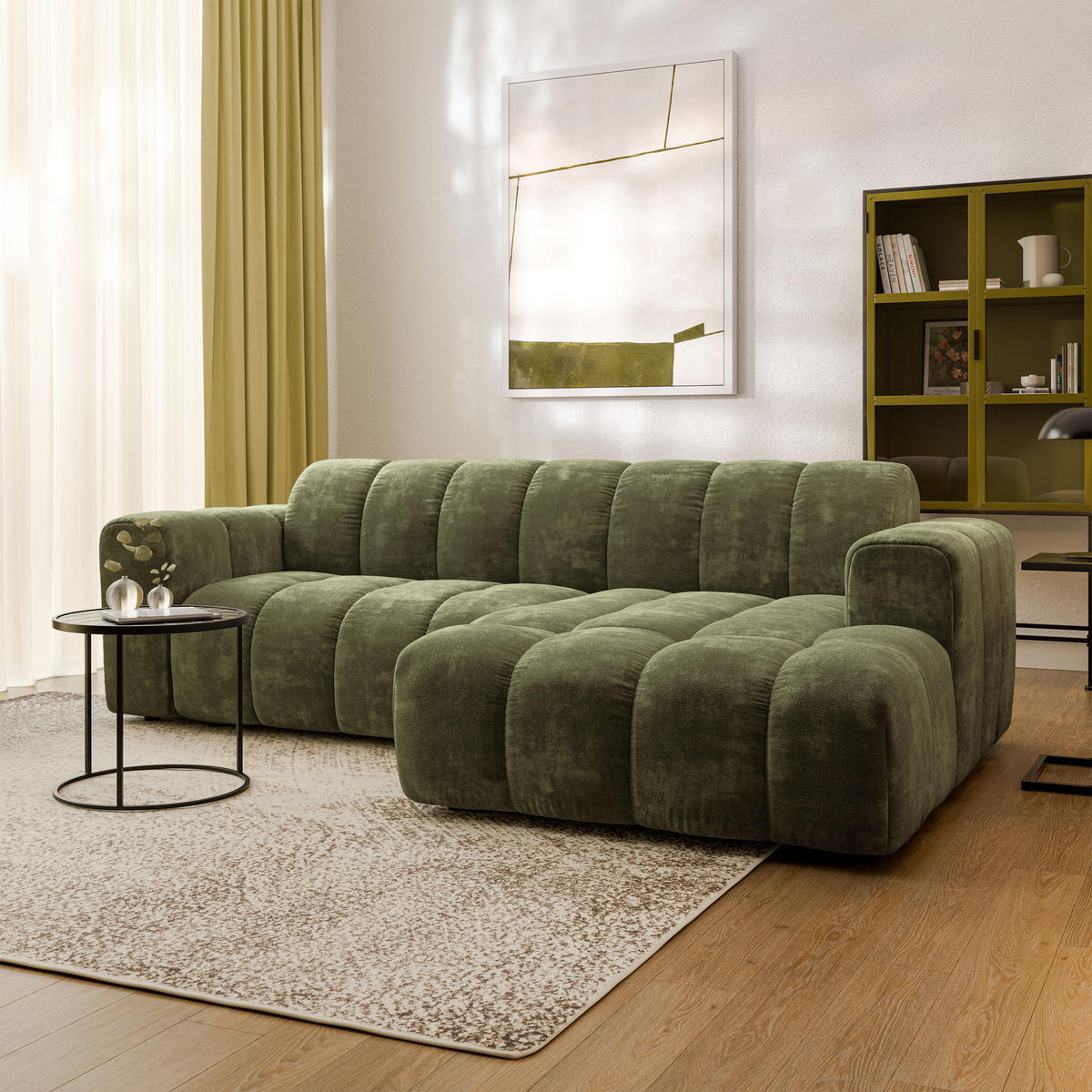 ECKSOFA TISI Grün Chenille - Grün, Holz (274/165cm) - MASSENO