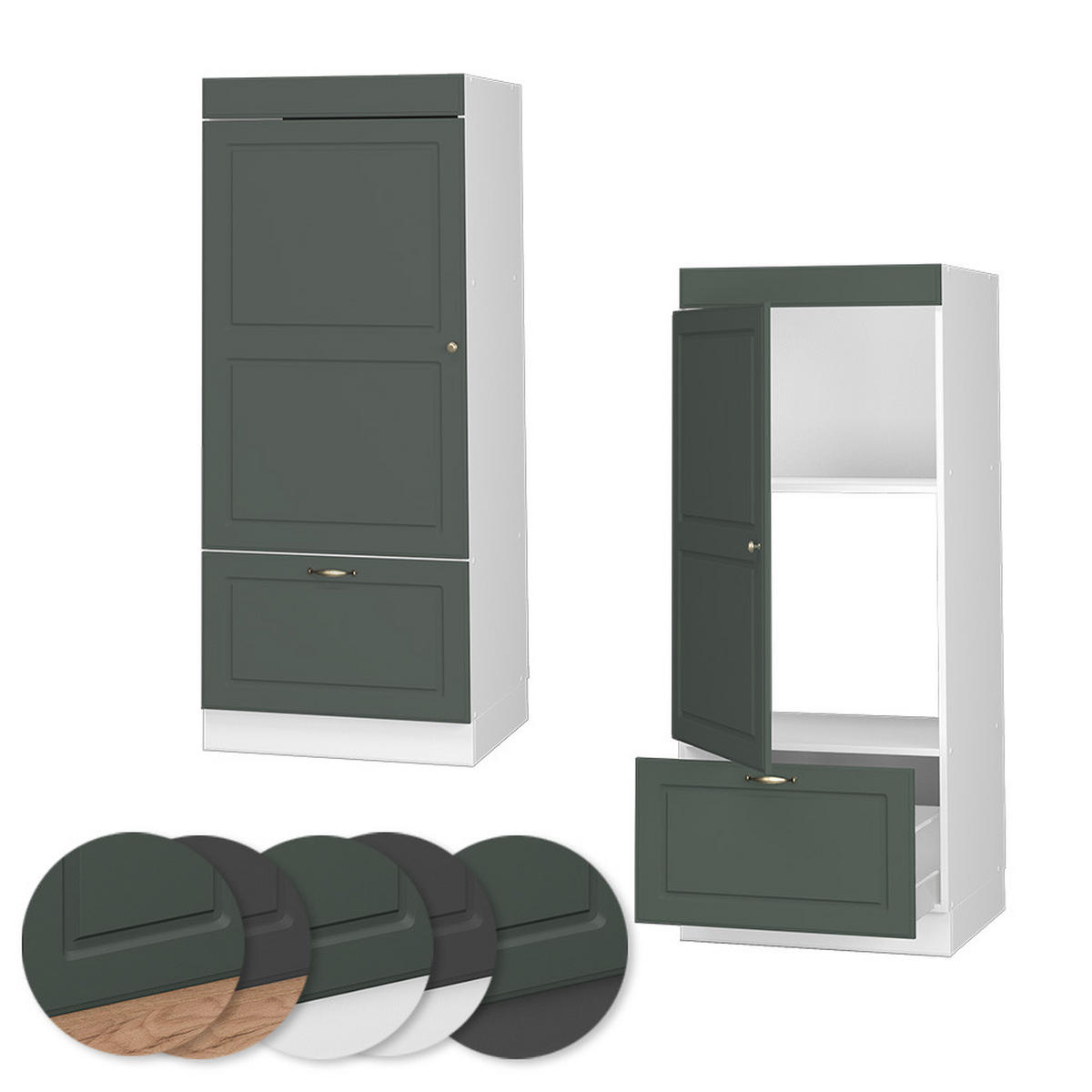 MIKROWELLENSCHRANK Fame-Line Grün-Gold Landhaus 60 cm - Weiß/Grün, Holzwerkstoff (60/153.6/58.1cm) - Vicco