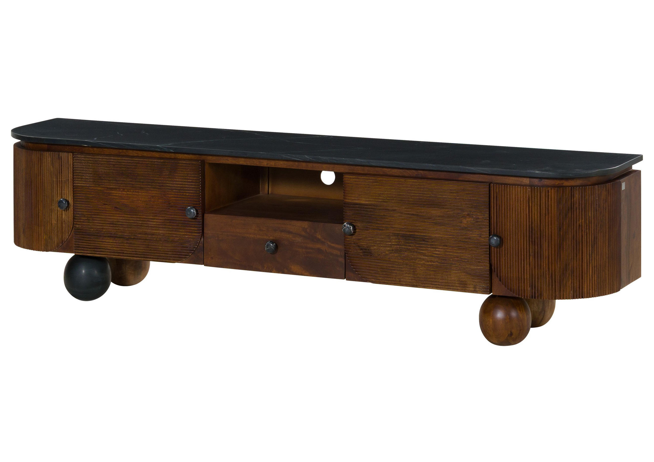 TV-BOARD Mango 200x40x50 dunkelbraun lackiert / Marmor schwarz FLORENZ #201 - Dunkelbraun, Holz (200/50/40cm) - Massivmoebel24