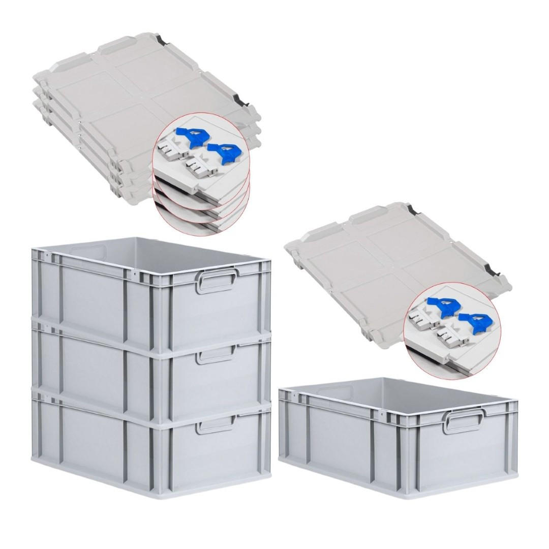 EUROBOX 4x Nextgen Economy Mit Scharnierdeckel Grau/BlauGriffe Geschlossen 44 Liter - Blau, Kunststoff (40/22/60cm) - PROREGAL