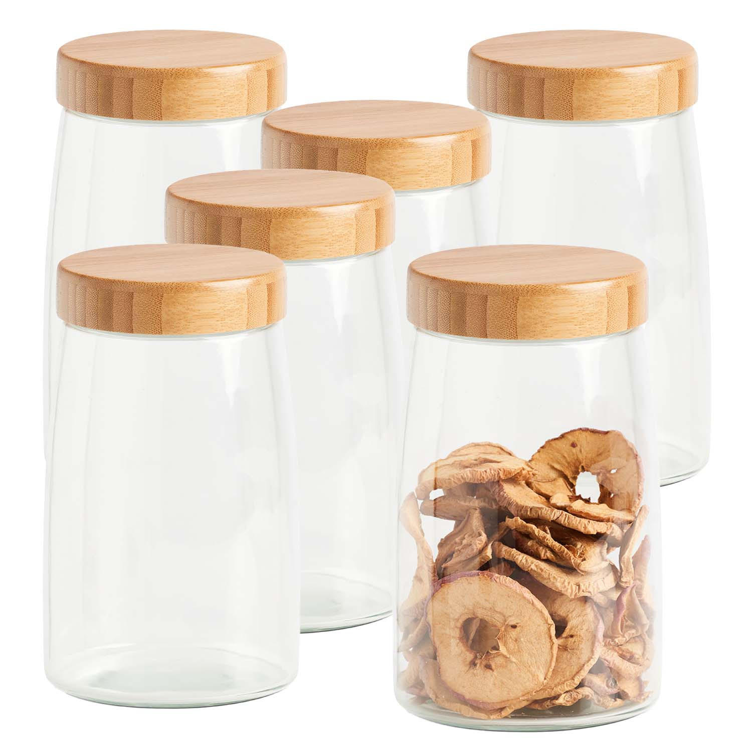 VORRATSGLAS 6 Stück mit Bambusdeckel - Ø 12,5 x 20,5 cm - Transparent, Glas (12.5/20.5/12.5cm) - Zeller Present