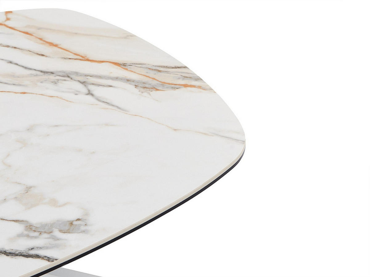 COUCHTISCH - Sicherheitsglas, Keramik & Metall - Marmor-Optik Weiß - DERIYA - Weiß, Glas (69.5/109.5/40cm) - Vente-Unique