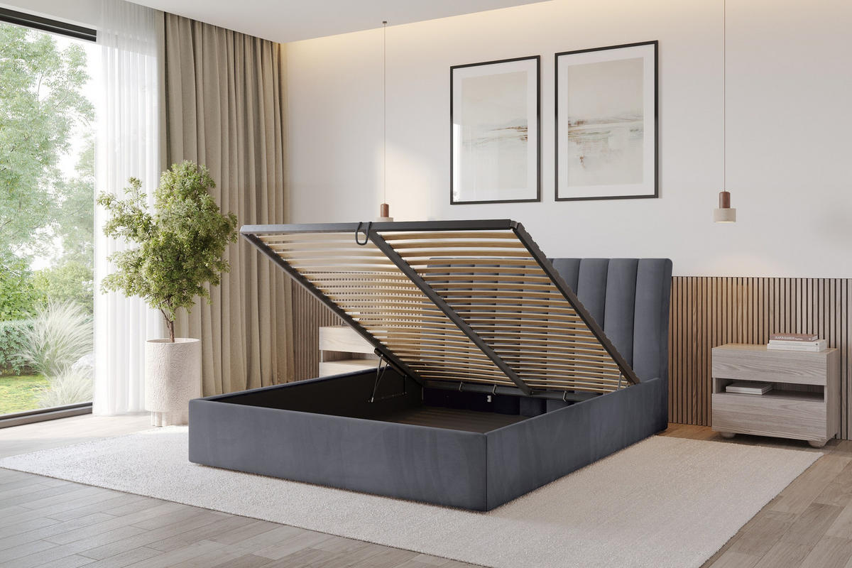 POLSTERBETT mit Bettkasten und Lattenrost, Boxbett ohne Matratze - ILAN 180x200 Dunkelgrau - Dunkelgrau, Holzwerkstoff/Textil (180/200cm) - ALTDECOR