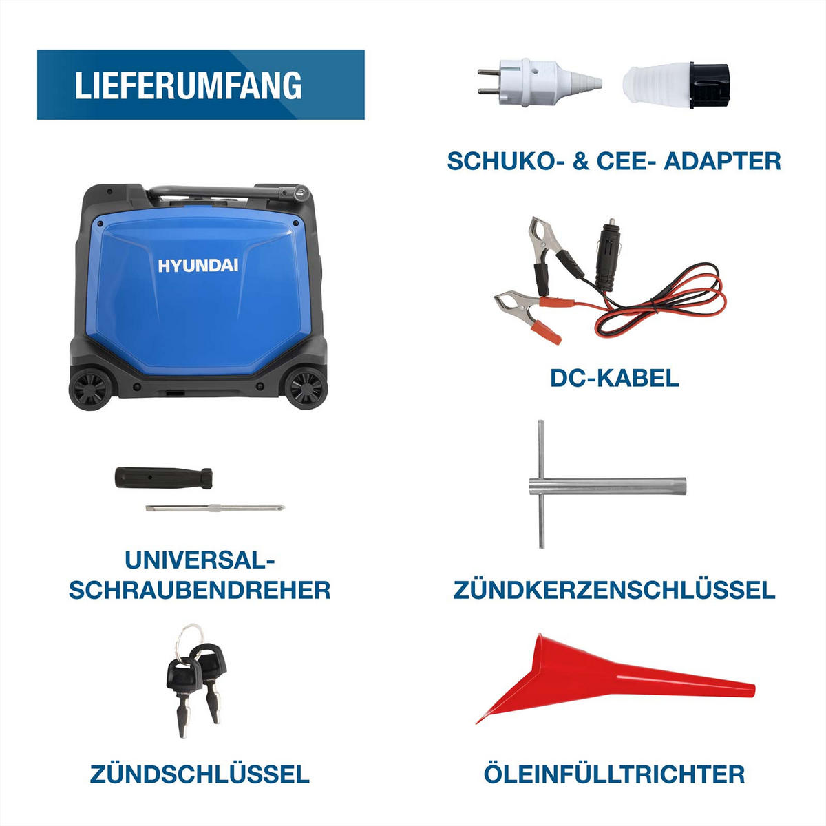 HYUNDAI Inverter Stromerzeuger HY5501SEi 5,5 kW Benzin Stromgenerator mit E-Start, 5,0 kW Dauerleistung, 230 V, 12 V, USB, Notstromaggregat - Blau, Metall (60/40/53cm) - HYUNDAI