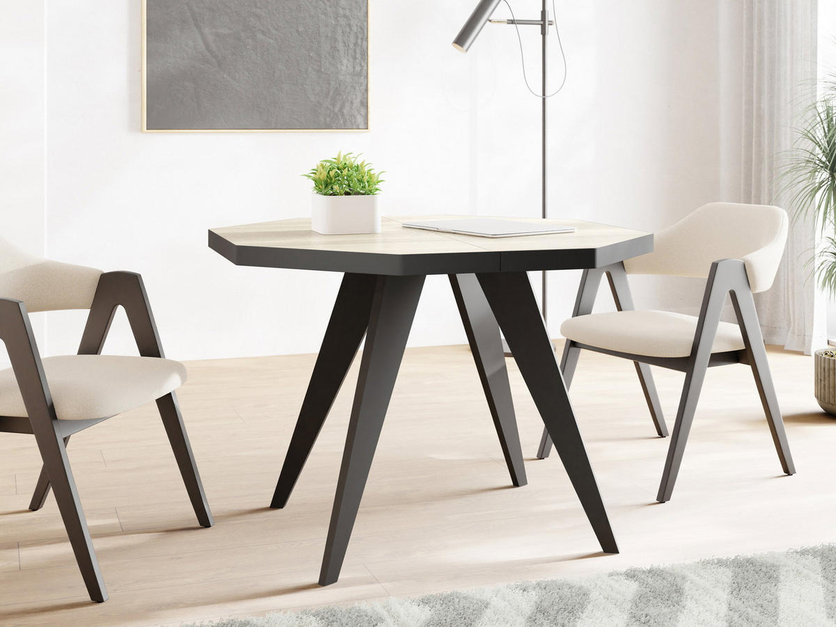ESSTISCH Quadro quadratischer ausziehbarer, Sonoma Eiche 100-150/100/76 cm - Schwarz/Braun, Holz/Holzwerkstoff (100/150/76cm) - WFL GROUP