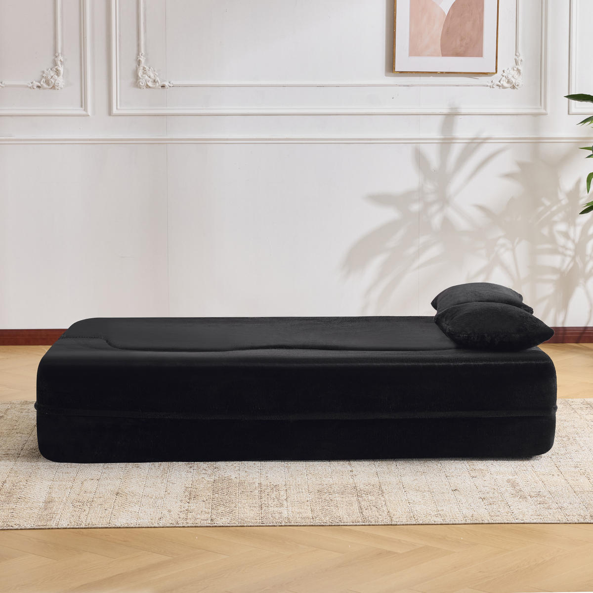 2-SITZER SCHLAFSOFA Mikrofaser Schwarz mit Klappfunktion und 2 Kissen - Schwarz, Textil (180/70/110cm) - WISHDOR