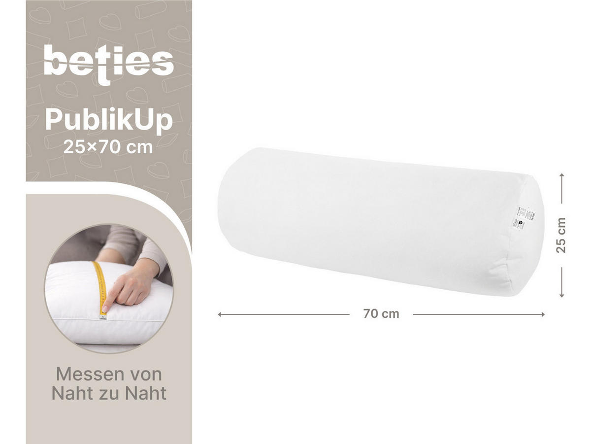 KISSENROLLE PublikUp gefüllt mit Schaumstoffflocken 25/70 cm - Weiß, Naturmaterialien/Textil (25/70cm) - beties Heimtextil