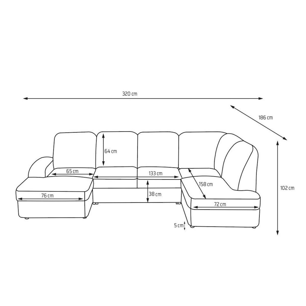ECKSOFA VIBE U Rechts mit Schlaffunktion 129x263 Chenille Hellgrau - Hellgrau/Schwarz, Holz/Kunststoff (186/102/280cm) - Muffo