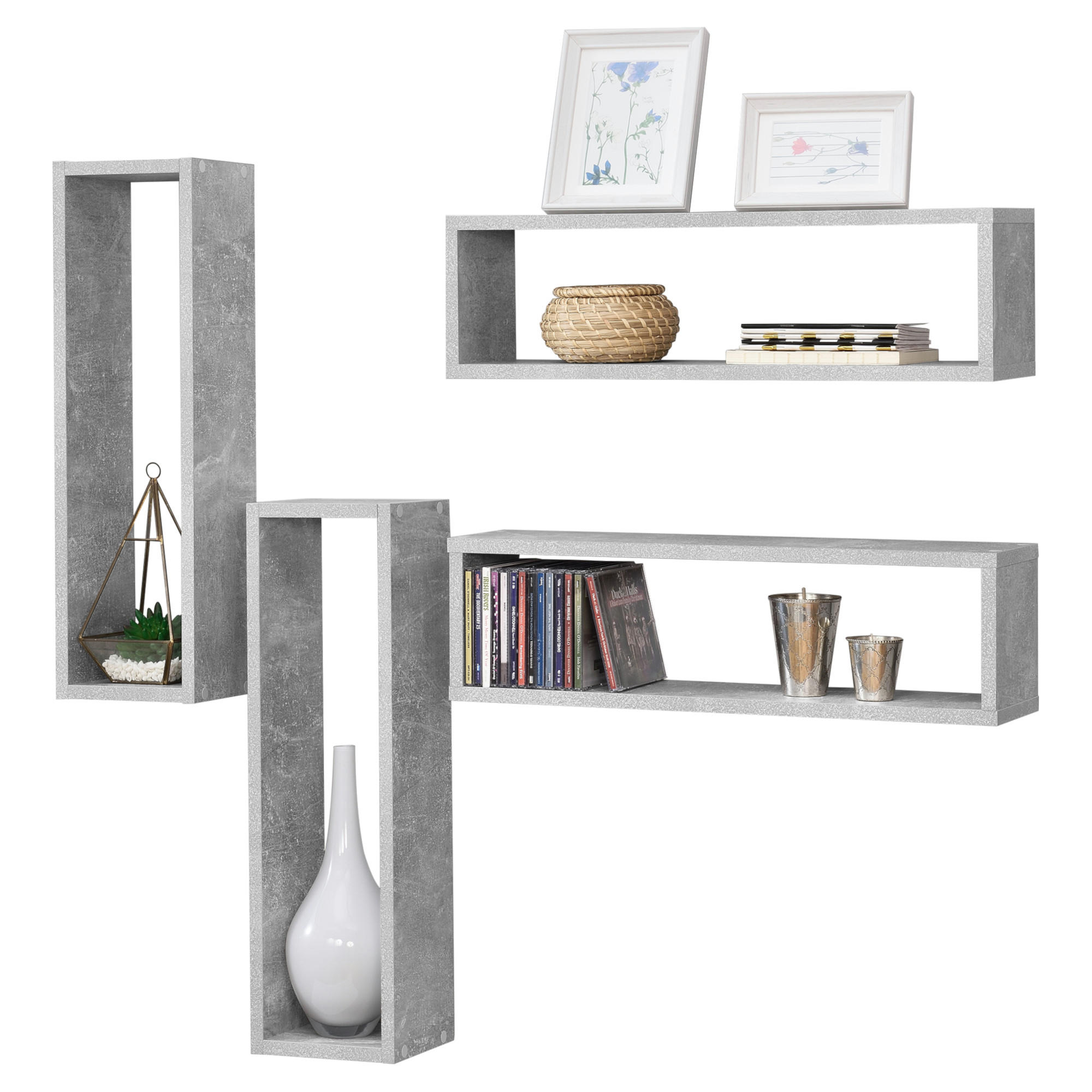 WANDREGAL-SET 4 TLG. Fagernes - Grau, Holzwerkstoff (59/17/14.5cm) - [en.casa]