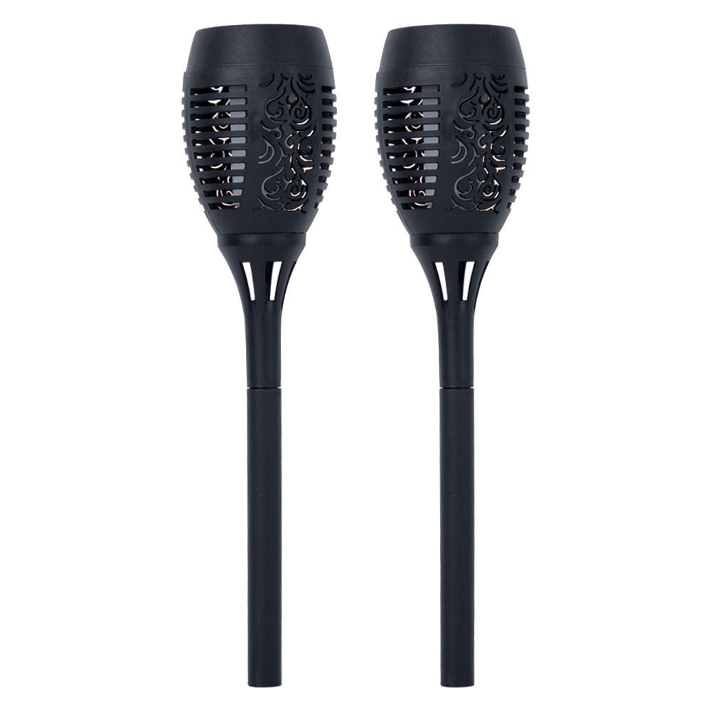 LED AUSSENLEUCHTE Solar Fackel Schwarz 2er Set - Schwarz, Kunststoff (9.5/9.5/50cm)