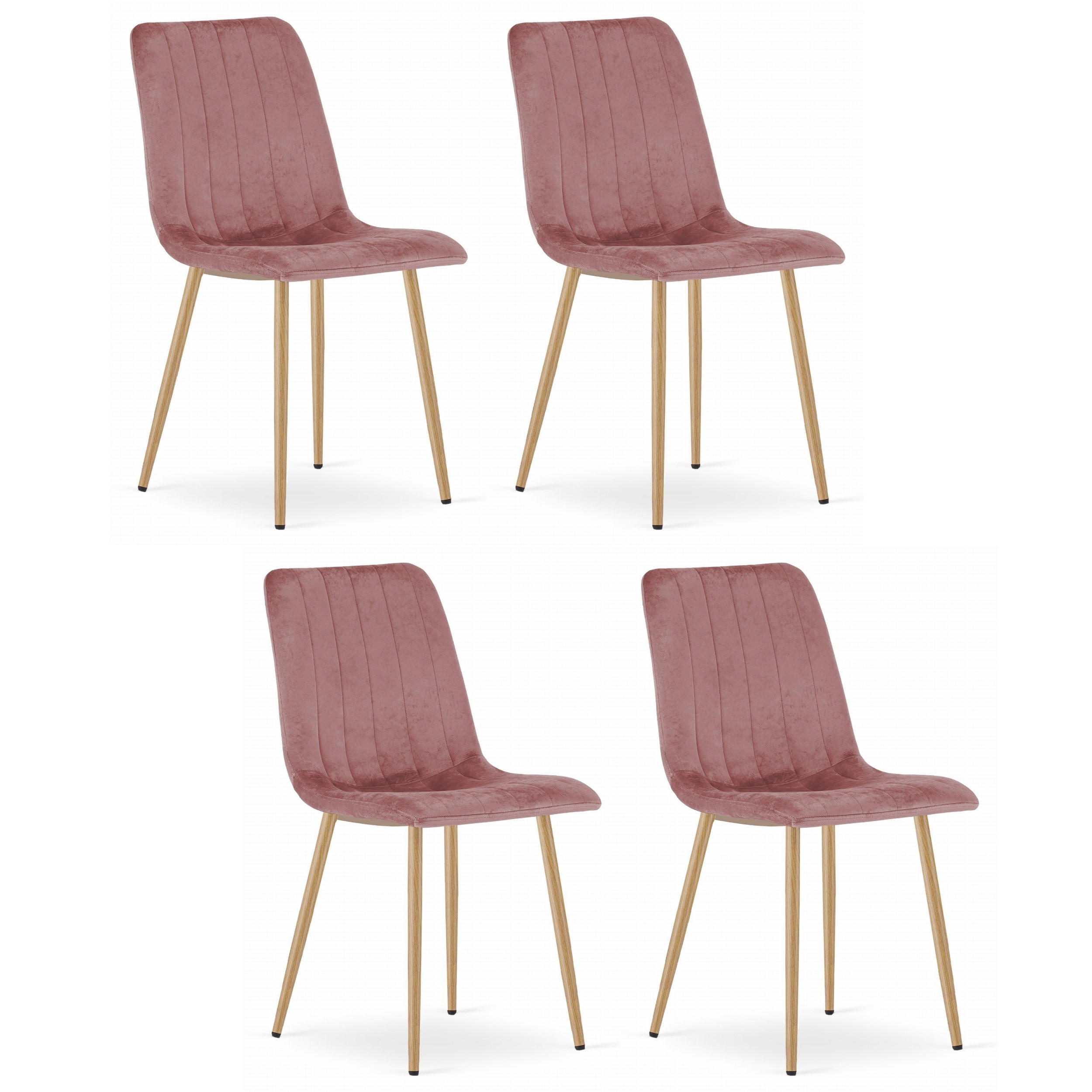 STUHL ORSARA 4-er Set, Rosa, Metallbeine in Holzfarbe, mit Samtstoff gepolstert - Rosa, Textil/Metall (43/90/51cm) - Komodee