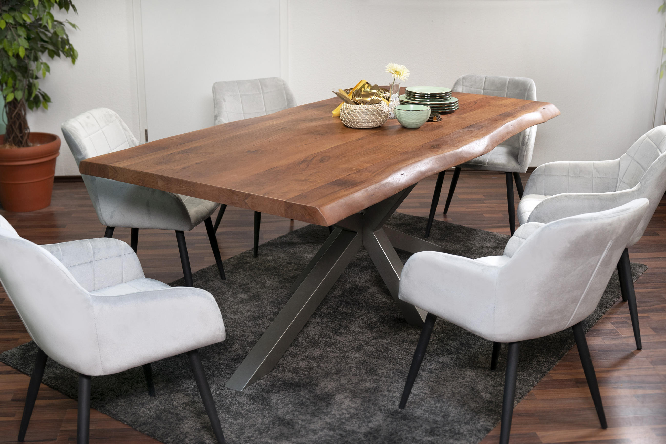 ESSTISCH CALI - Silberfarben/Braun, Holz/Metall (100/220/77cm) - SAM
