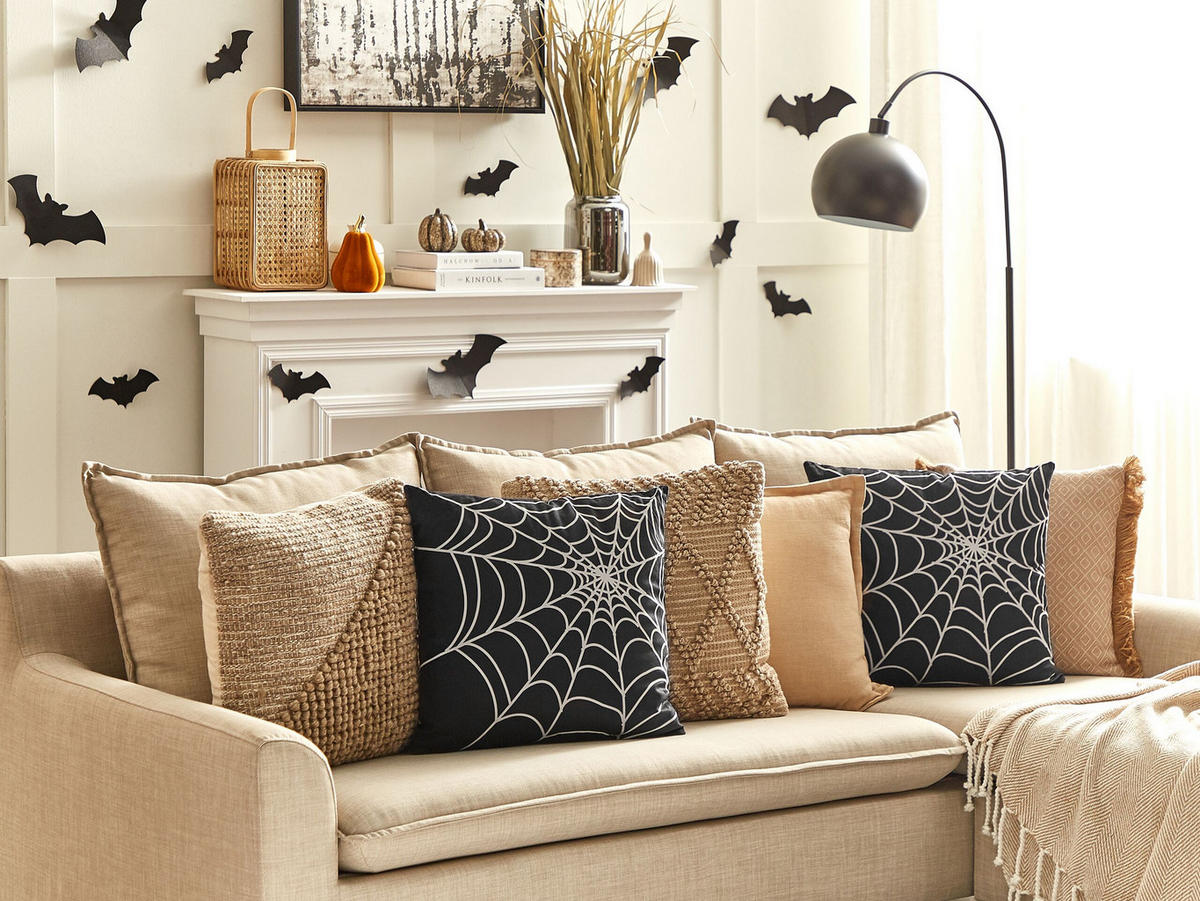 DEKOKISSEN 2er-Set Schwarz 45/45 cm Lycoris - Schwarz, Textil (45/45cm) - Beliani