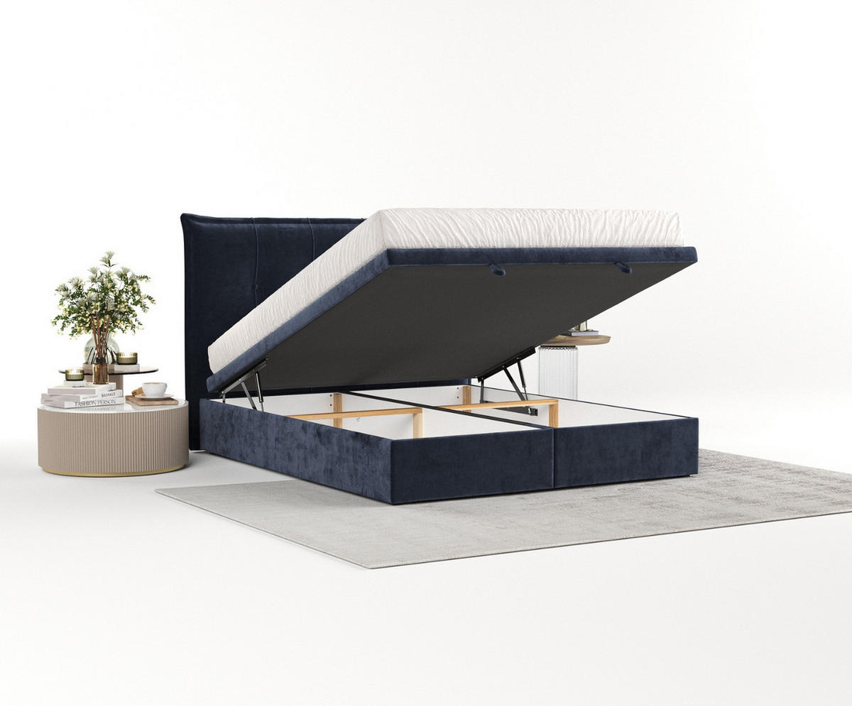 POLSTERBETT Liano mit Stauraum 200/200 cm Marineblau im Lotta Stoff - Schwarz/Dunkelblau, Holz/Holzwerkstoff (200/200cm) - AltaBeds