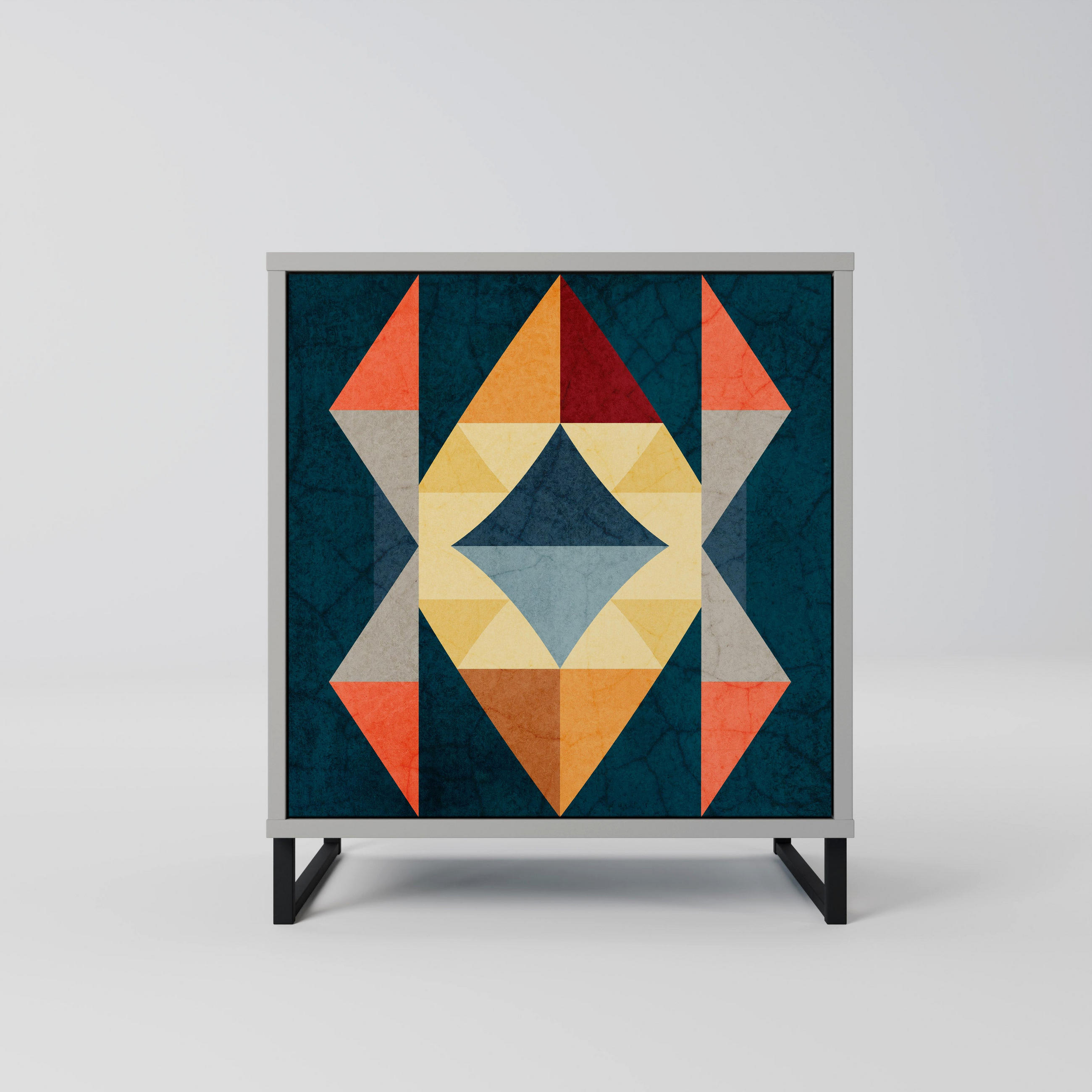 SIDEBOARD CRACKED ILLUSION, Grau, 57,5x42x67,5 cm, Schwarze Metall-Rahmenfüße - Multicolor/Schwarz, Holzwerkstoff/Metall (57.5/67.5/42cm) - SpaceRebels