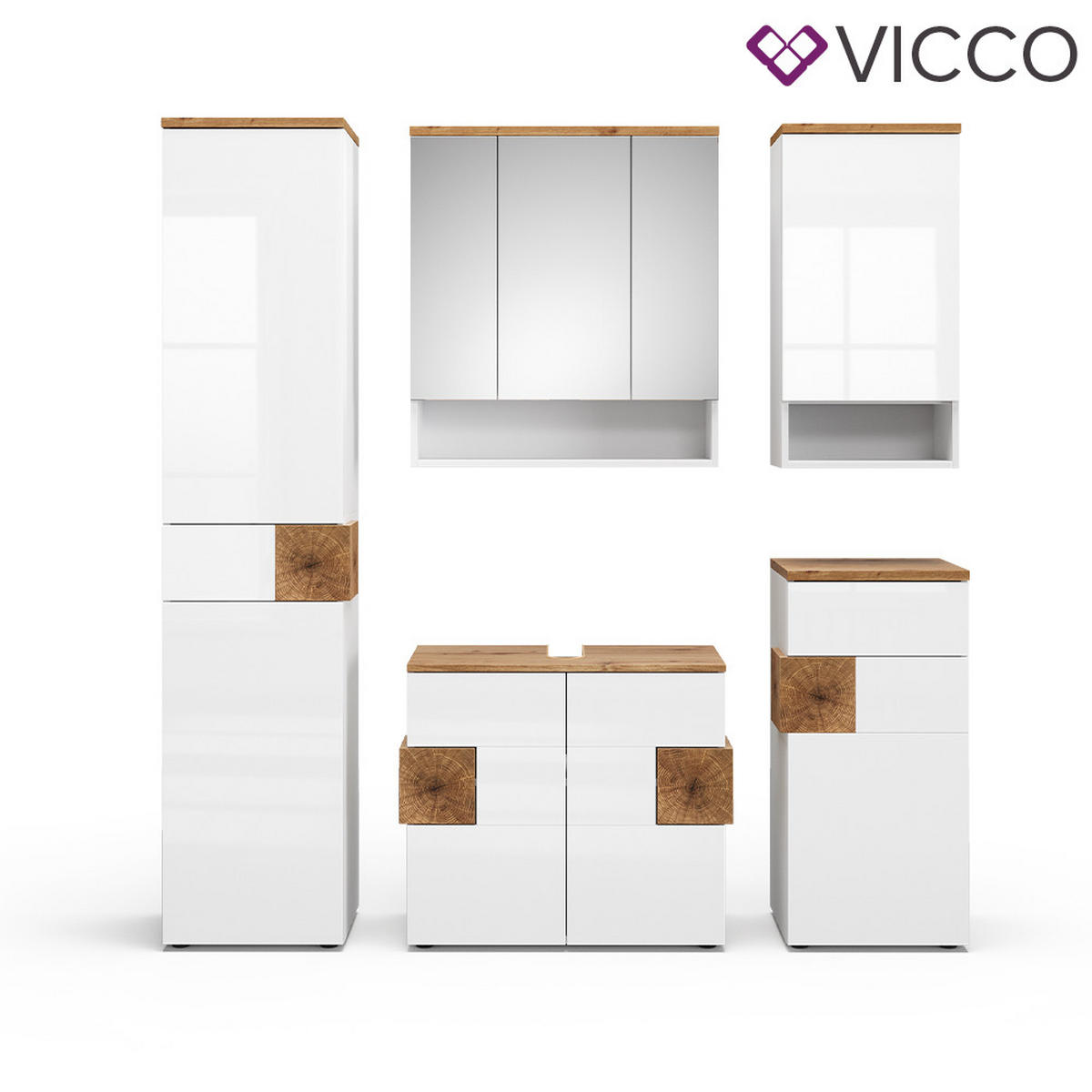 BADMÖBEL-SET Eden Weiß 5 Teile - Weiß Hochglanz, Holzwerkstoff (73/64/37cm) - Vicco