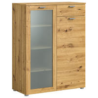 HIGHBOARD Eiche Artisan 90x115 cm, Vitrine mit Soft-Close - Silberfarben/Eiche Artisan, Glas/Holzwerkstoff (90/115/37cm) - Inn.Furn