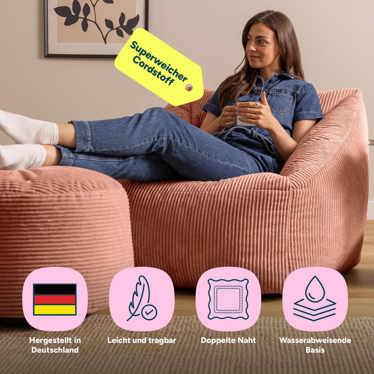 SITZSACK Sessel Natalia + Sitzpouf - Pink, Textil (97/73/84cm) - icon