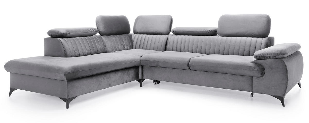 ECKSOFA 275 cm mit verstellbaren Kopfstützen Xanto L, Links, Grau - Grau, Holz (275/221cm) - Emporius