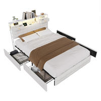 STAURAUMBETT 140/200 cm aus Samt, mit 4 seitlichen Schubladen + 2 Kopfteil-Schubladen, LED und USB-Anschluss, Beige - Beige, Holzwerkstoff (140/200cm) - Brevoria