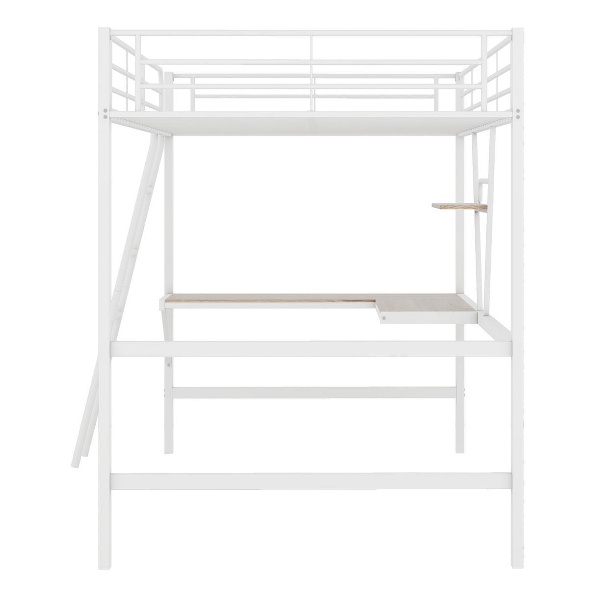 VISOKA postelja 90/200 cm bela z mizo in polico iz kovine in MDF - bela, kovina (90/200cm) - OKWISH