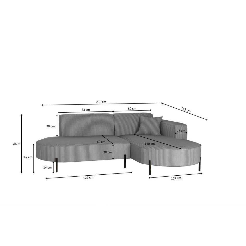 Thumbnail - Kaiser Möbel Ecksofa, Silber, Holzwerkstoff, L-Form, 236x165 cm, Wohnzimmer, Sofas & Couches, Wohnlandschaften, Ecksofas