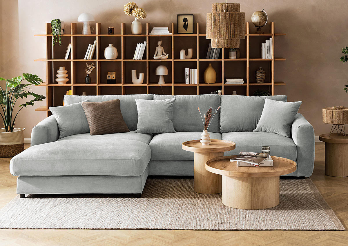 ECKSOFA mit Longchair - Schwarz/Grau, Holz/Kunststoff (286/183cm) - home24