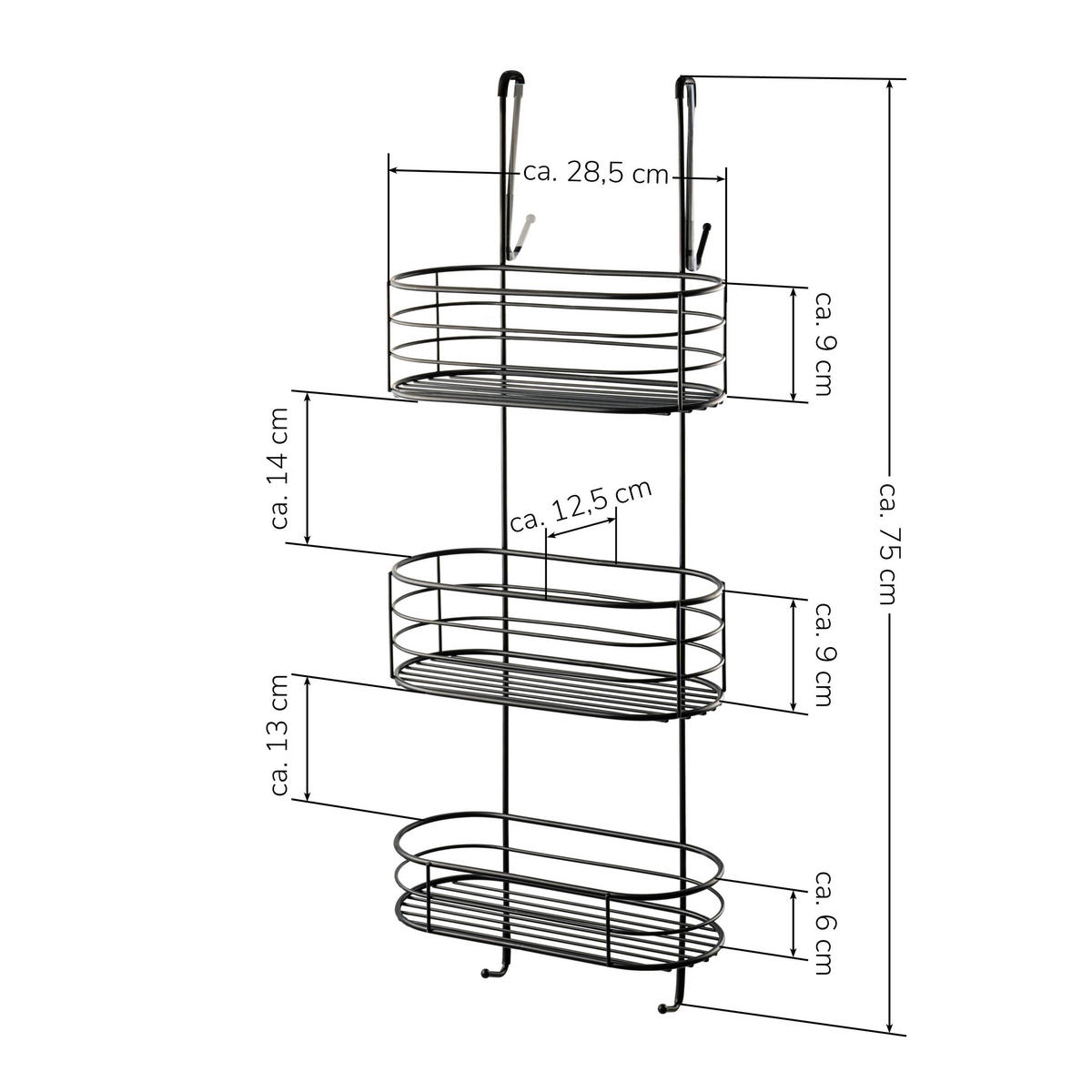 DUSCHREGAL, schwarz, Stahl - Schwarz, Metall (28.5/75.5/18cm) - bremermann