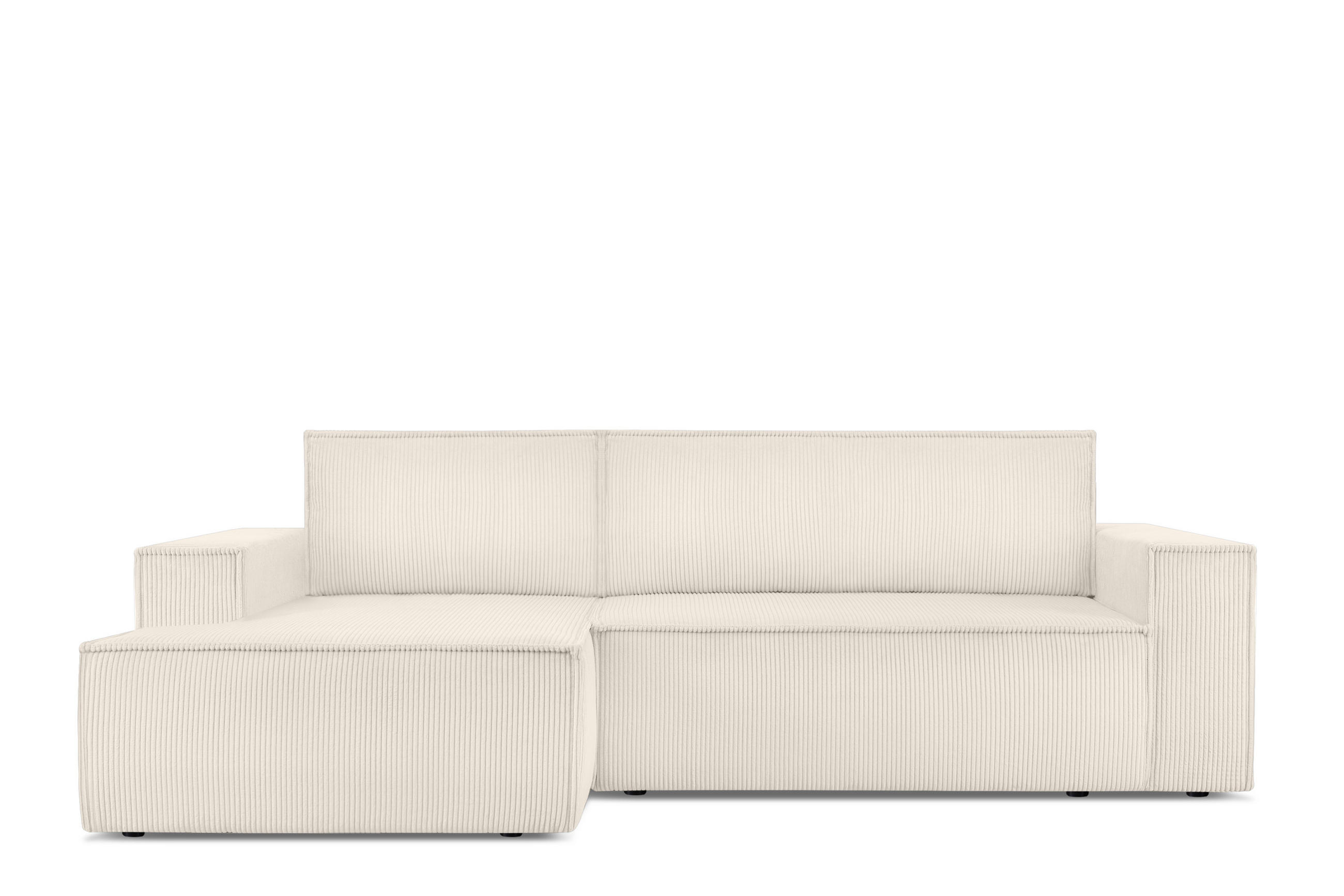 ECKSCHLAFSOFA-LINKS NAPI in Pet Friendly Cord-Stoff, ecrufarben - Creme/Schwarz, Textil (262/148cm) - KONSIMO®